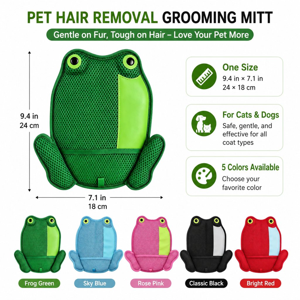 Ortekor Froggy Pet Hair Removal Grooming Mitt for Cats & Dogs - Gentle Daily Deshedding Glove for Sofas, Rugs, Clothes & Car Seats