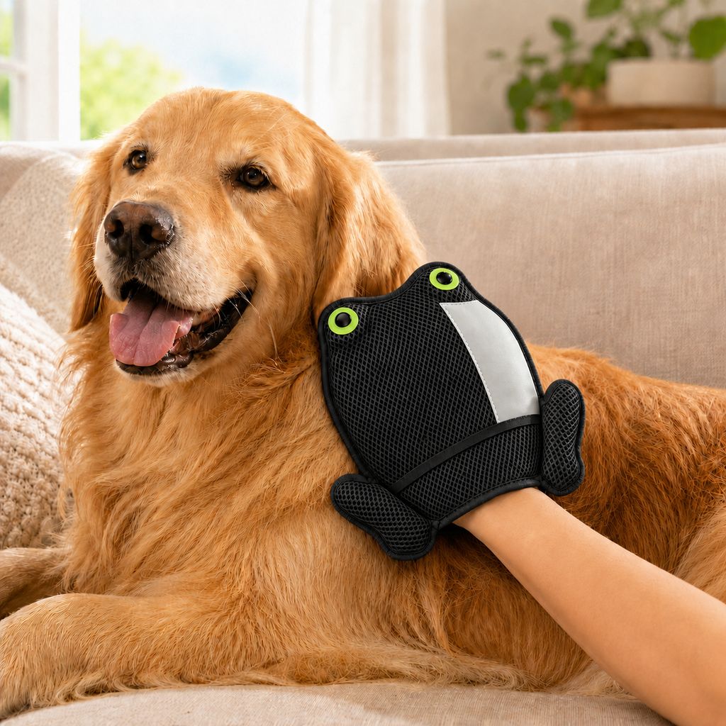 Ortekor Froggy Pet Hair Removal Grooming Mitt for Cats & Dogs - Gentle Daily Deshedding Glove for Sofas, Rugs, Clothes & Car Seats
