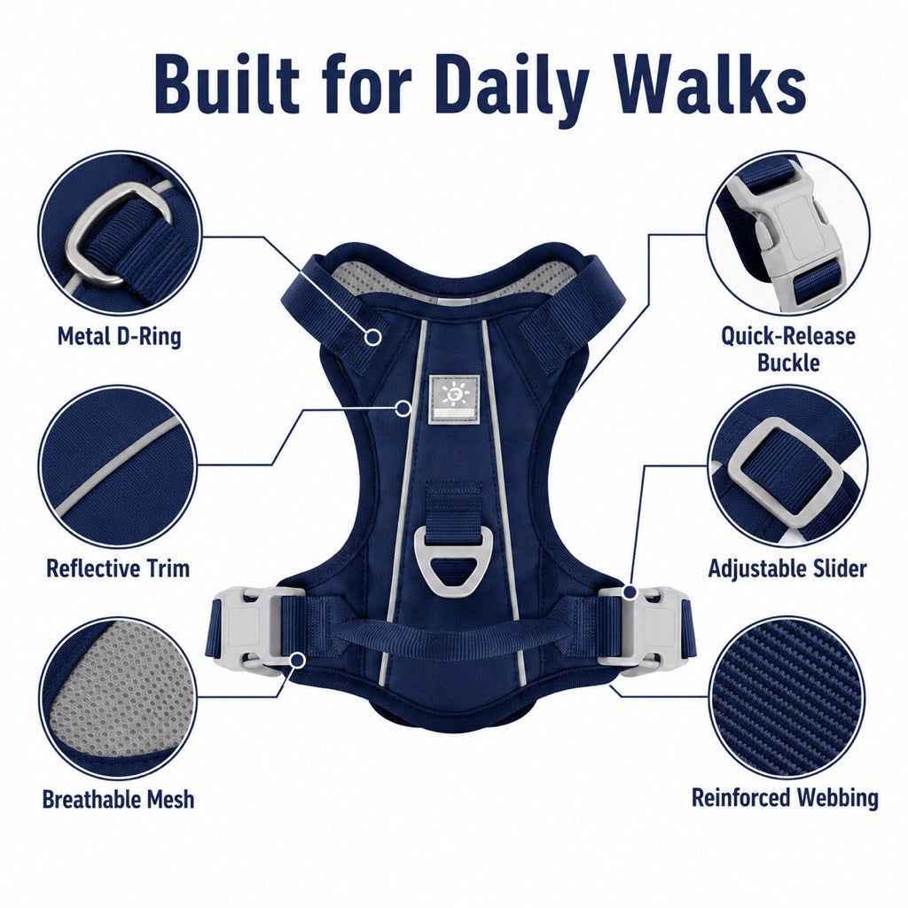 Ortekor Reflective Dog Harness for Night Walks, Daily Park Walks & No-Neck-Pull Comfort