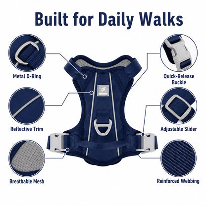 Ortekor Reflective Dog Harness for Night Walks, Daily Park Walks & No-Neck-Pull Comfort