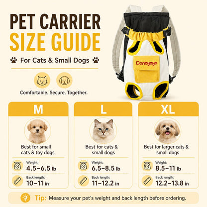 Ortekor Front-Facing Pet Carrier Backpack for Cats & Small Dogs, Hands-Free Travel Carrier With Breathable Mesh, Adjustable Neck Opening & Front Pocket