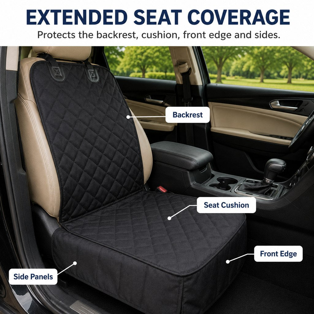 Ortekor Front Seat Pet Car Seat Cover with Seat Belt Tether - Passenger Seat Protector
