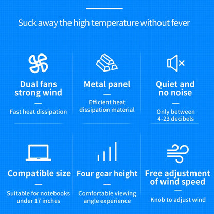 Dual-Fan Notebook Cooling Stand with Adjustable Height & USB Ports for 12-17 Inch Laptops