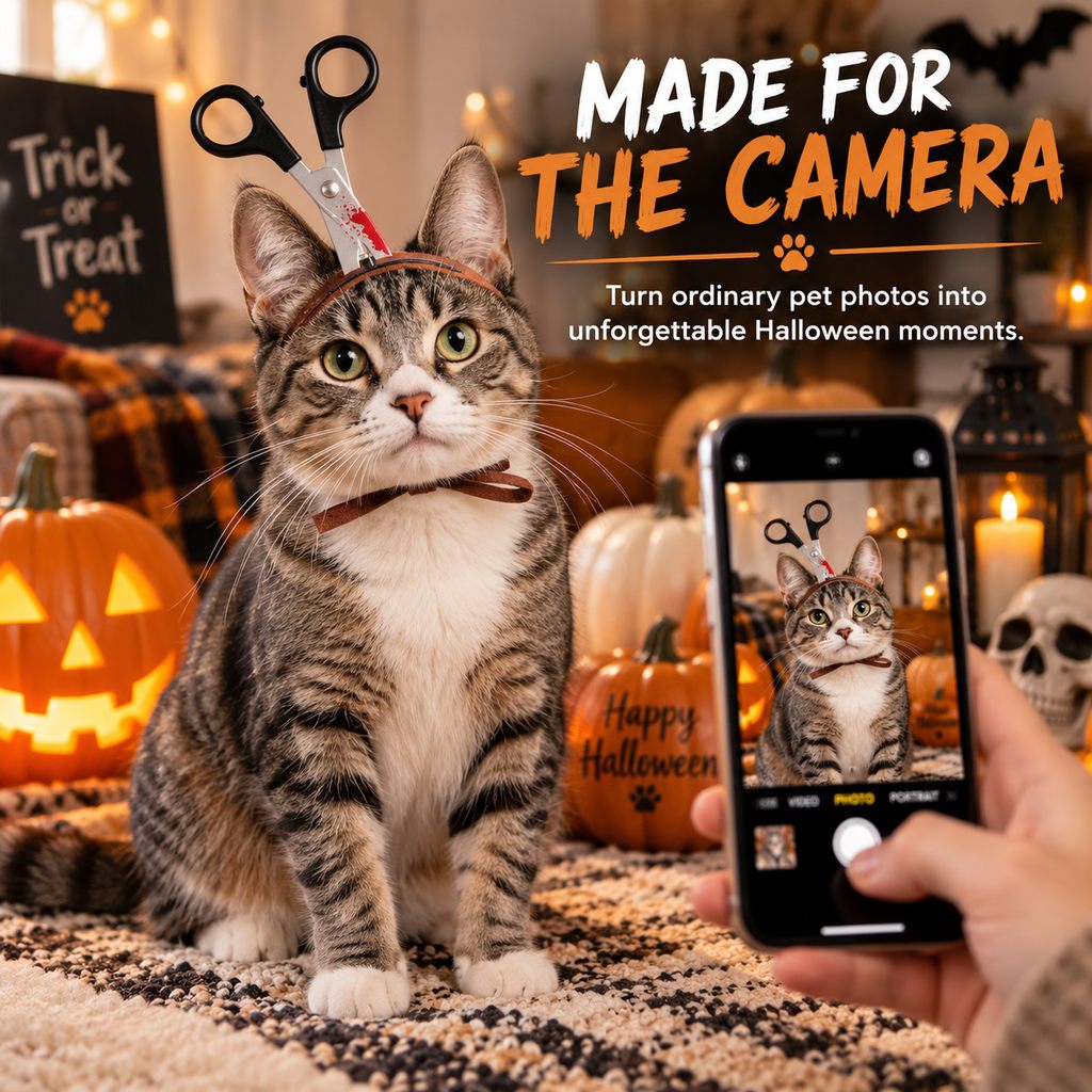 Ortekor Funny Halloween Pet Headwear for Dogs & Cats - Quick Tie-On Costume Prop for Parties, Photos & Trick-or-Treating