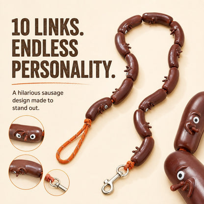 Ortekor Funny Sausage Link Dog Leash for Daily Walks – 10-Link 53 in Extended Lead with 360° Swivel Clasp to Help Reduce Twisting