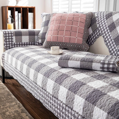 Plaid Cotton Furniture Protector Pad Set | Breathable Non-Slip Couch Cushion Cover for Sofa Seat Protection | Pet-Friendly Machine