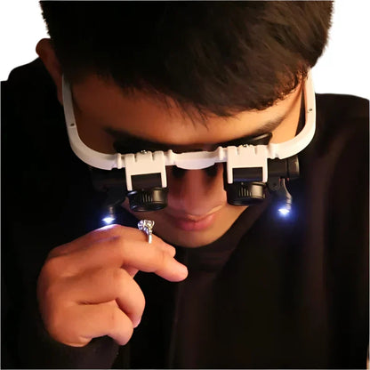 Hands-Free Magnifying Headset with LED Lights – 8x, 15x & 23x Interchangeable Lenses for Precision Work, Jewelry Repair, Electronics