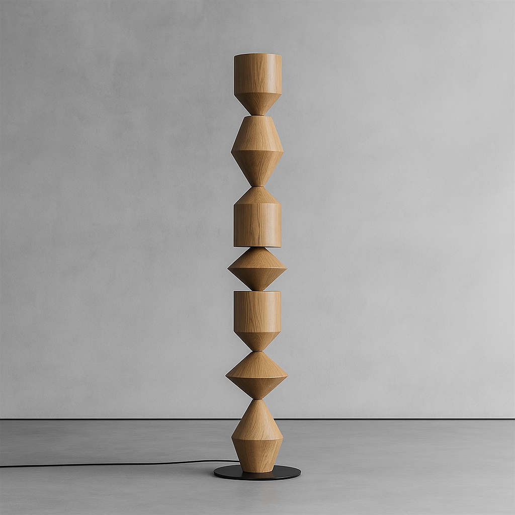 Tall Iron Geometric Standing Lamp 60 in Walnut Black White for Living Room Bedroom Ambient Light Modern Minimalist Decor
