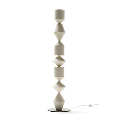 Tall Iron Geometric Standing Lamp 60 in Walnut Black White for Living Room Bedroom Ambient Light Modern Minimalist Decor