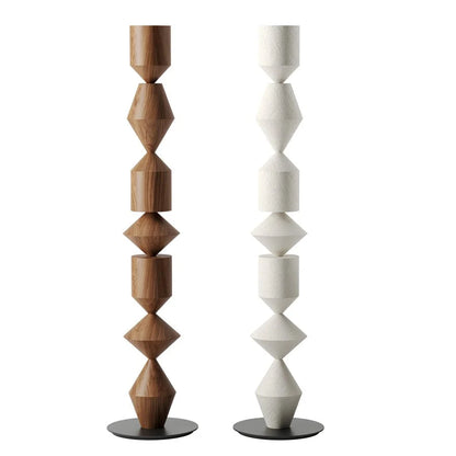 Tall Iron Geometric Standing Lamp 60 in Walnut Black White for Living Room Bedroom Ambient Light Modern Minimalist Decor