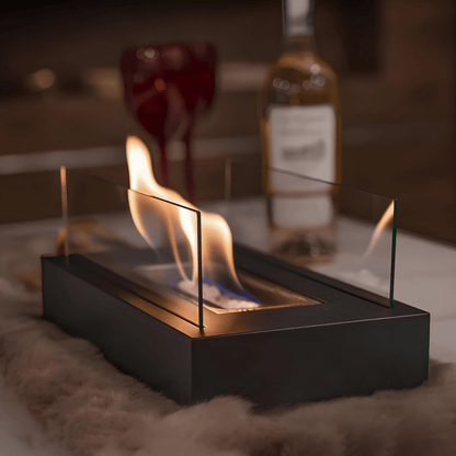 Compact Bioethanol Flame Bowl Steel & Glass 11 in Desk Fire Pit Indoor Outdoor Ambiance Heater Portable Eco Table Top Burner Living Room Pat