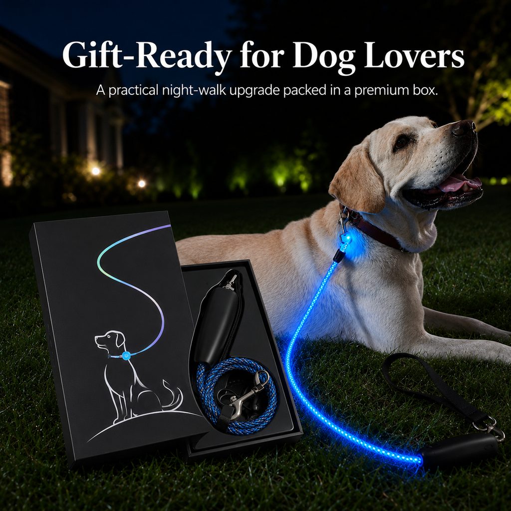 Ortekor NightGlow LED Light-Up Dog Leash for Night Walks - USB Rechargeable Safety Leash That Helps Your Dog Stay Visible in the Dark