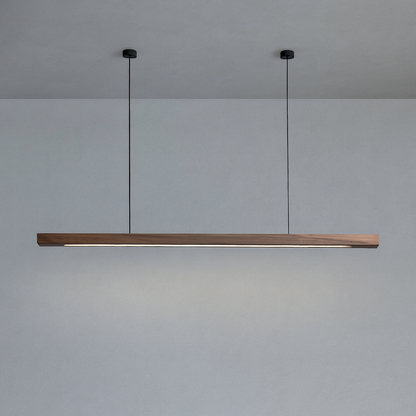 Linear Wood LED Pendant Light for Kitchen Island & Dining – Scandinavian Modern Hanging Fixture in Pine or Walnut