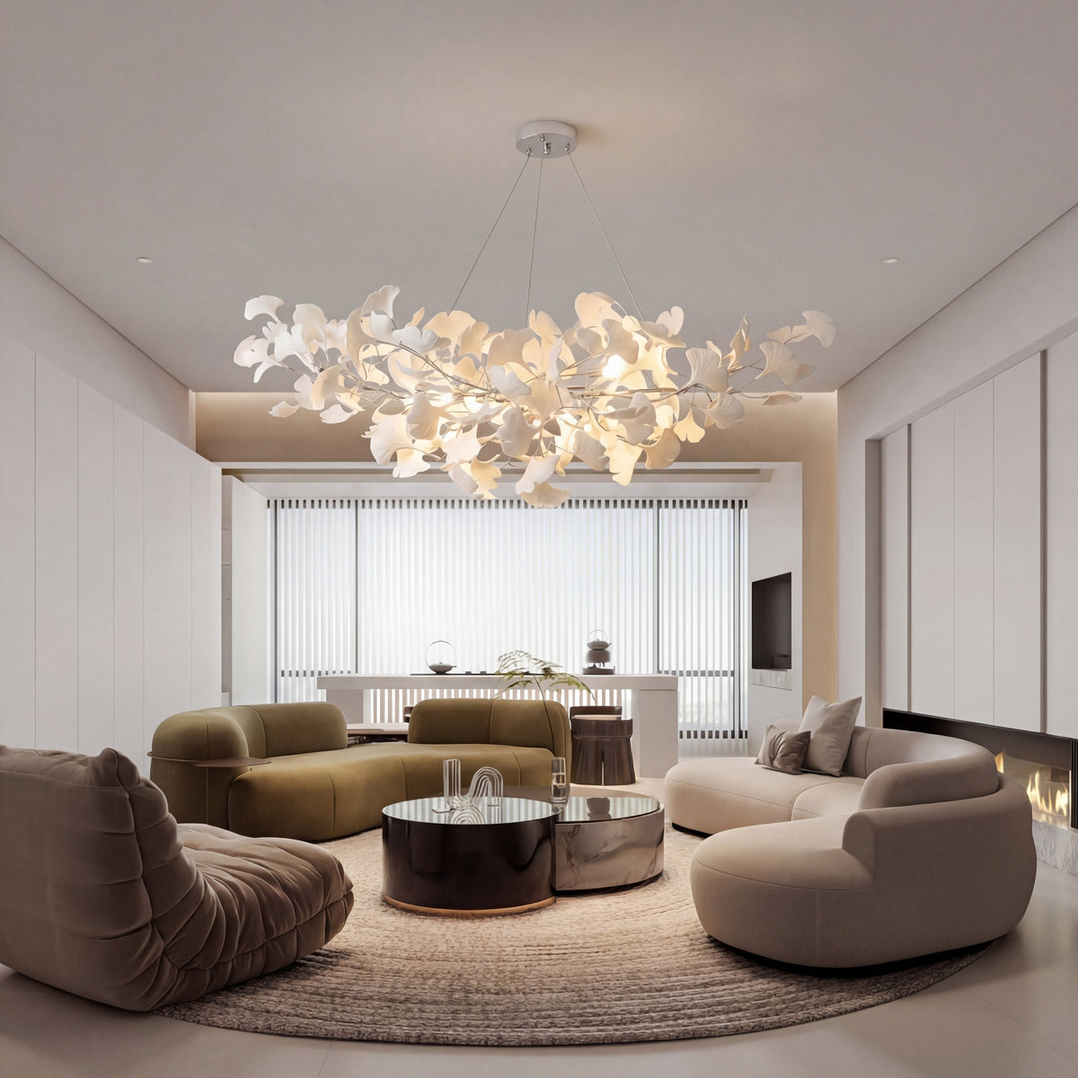 Porcelain Leaf Chandelier Modern Nature-Inspired LED Ceiling Fixture for Dining Room & Kitchen Island Gold Nickel Finish Adjustable Height