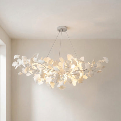 Porcelain Leaf Chandelier Modern Nature-Inspired LED Ceiling Fixture for Dining Room & Kitchen Island Gold Nickel Finish Adjustable Height