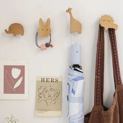 Animal-Shaped Wood Peg Rack for Kids' Rooms — Self-Stick or Screw-Mount Entryway Organizer, Nursery Decor Hanger for Coats, Backpacks & Acce