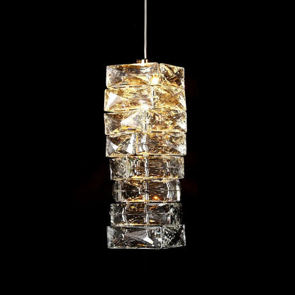 Layered Glass LED Hanging Light 10 in Vertical Drop Chrome Gold Kitchen Island Dining Room Ceiling Fixture Modern Stacked Crystal Pendant Ba