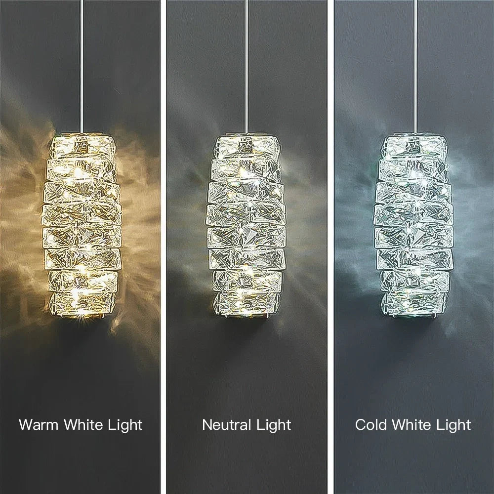 Layered Glass LED Hanging Light 10 in Vertical Drop Chrome Gold Kitchen Island Dining Room Ceiling Fixture Modern Stacked Crystal Pendant Ba