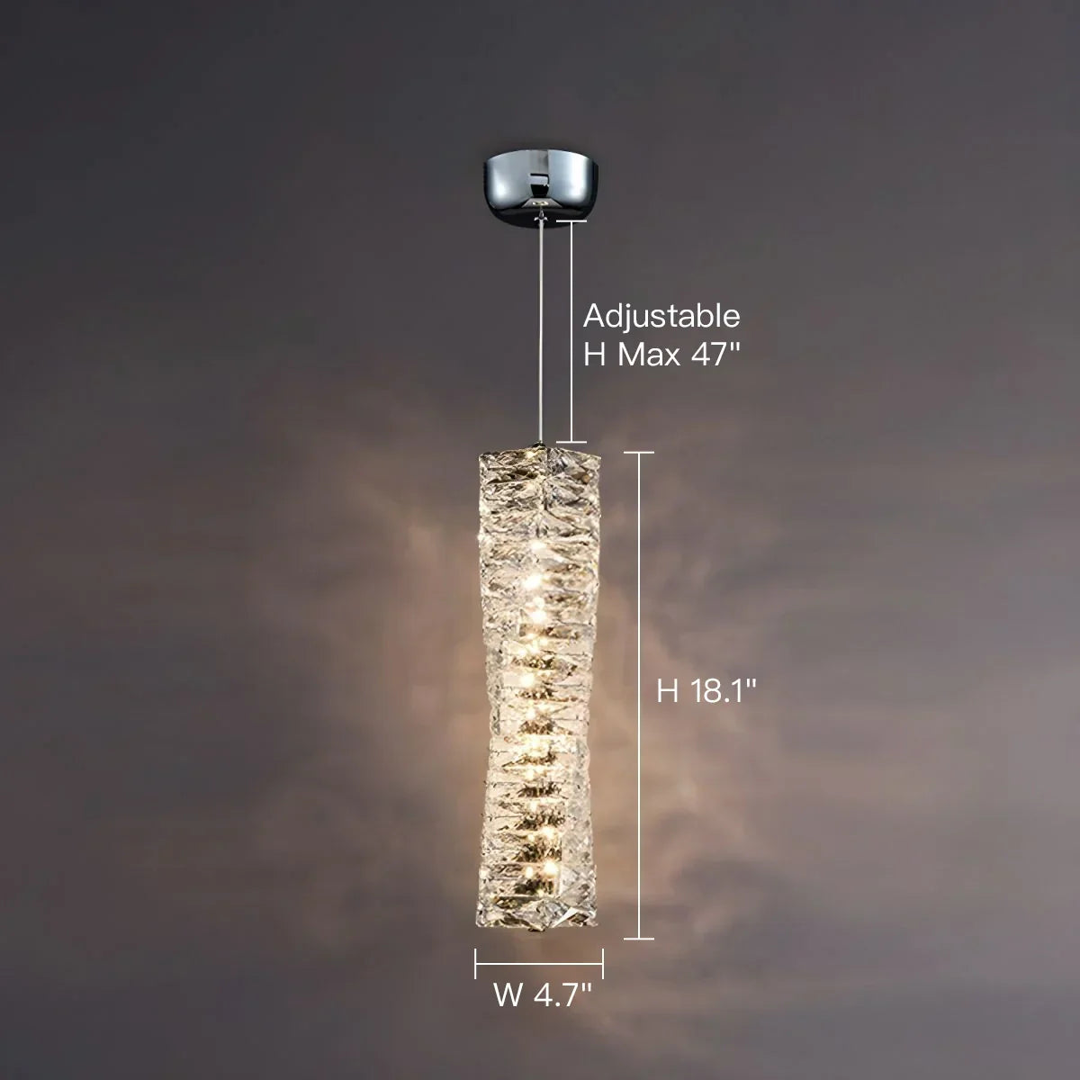 LED Crystal Pendant Fixture 5 in Wide Stacked Ice Block Hanging Lamp Gold Chrome Adjustable Cord for Countertops Dining Areas Modern Kitchen
