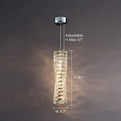LED Crystal Pendant Fixture 5 in Wide Stacked Ice Block Hanging Lamp Gold Chrome Adjustable Cord for Countertops Dining Areas Modern Kitchen