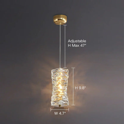 LED Crystal Pendant Fixture 5 in Wide Stacked Ice Block Hanging Lamp Gold Chrome Adjustable Cord for Countertops Dining Areas Modern Kitchen