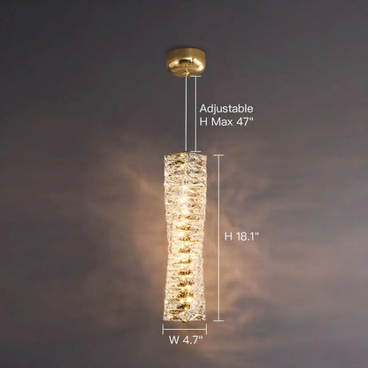 LED Crystal Pendant Fixture 5 in Wide Stacked Ice Block Hanging Lamp Gold Chrome Adjustable Cord for Countertops Dining Areas Modern Kitchen