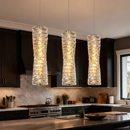 Layered Glass LED Hanging Light 10 in Vertical Drop Chrome Gold Kitchen Island Dining Room Ceiling Fixture Modern Stacked Crystal Pendant Ba