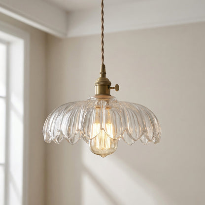 Sculptural Glass Pendant Light – Vintage-Inspired Flower Shade – Adjustable E27 Socket for Kitchen, Dining Room & Bar