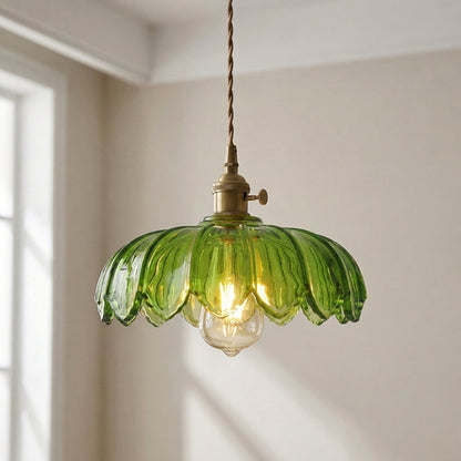 Sculptural Glass Pendant Light – Vintage-Inspired Flower Shade – Adjustable E27 Socket for Kitchen, Dining Room & Bar