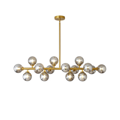 16-Light Linear Island Chandelier with Frosted Glass Globes Gold Finish for Dining Room Kitchen