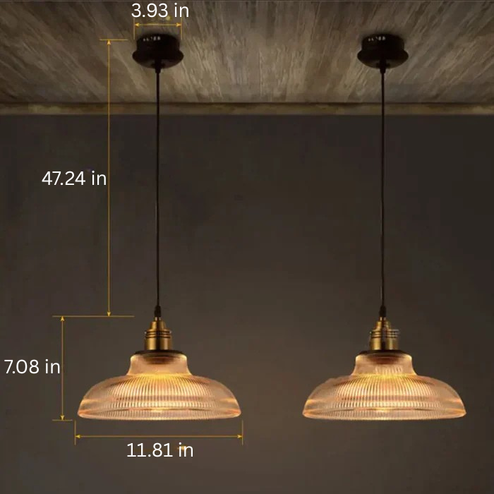 Hanging Glass Shade Fixture with Metal Accents for Dining Room, Kitchen Island, Entryway & Living Room Ambient Lighting