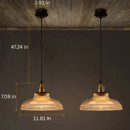 Hanging Glass Shade Fixture with Metal Accents for Dining Room, Kitchen Island, Entryway & Living Room Ambient Lighting