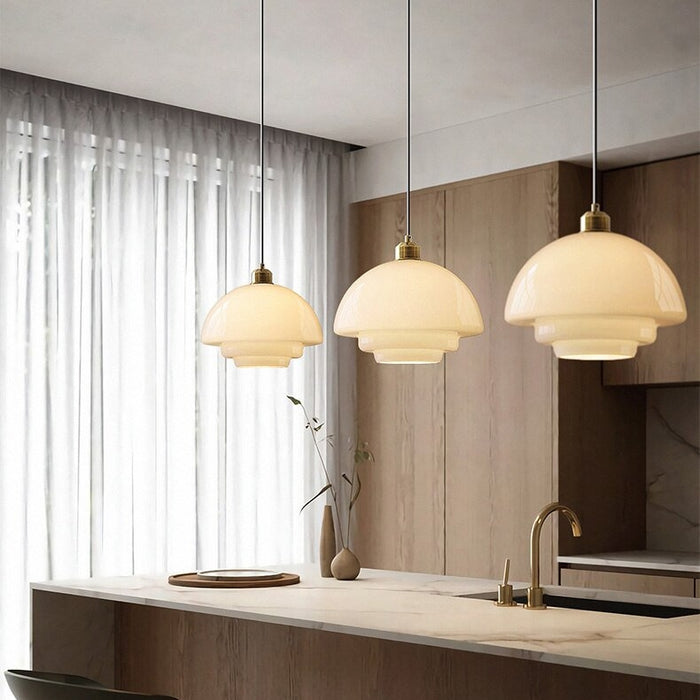 Frosted Glass Globe Hanging Light Fixture with Brass Accents for Kitchen Island, Dining Table & Entryway | Adjustable Height Ceiling Lamp wi