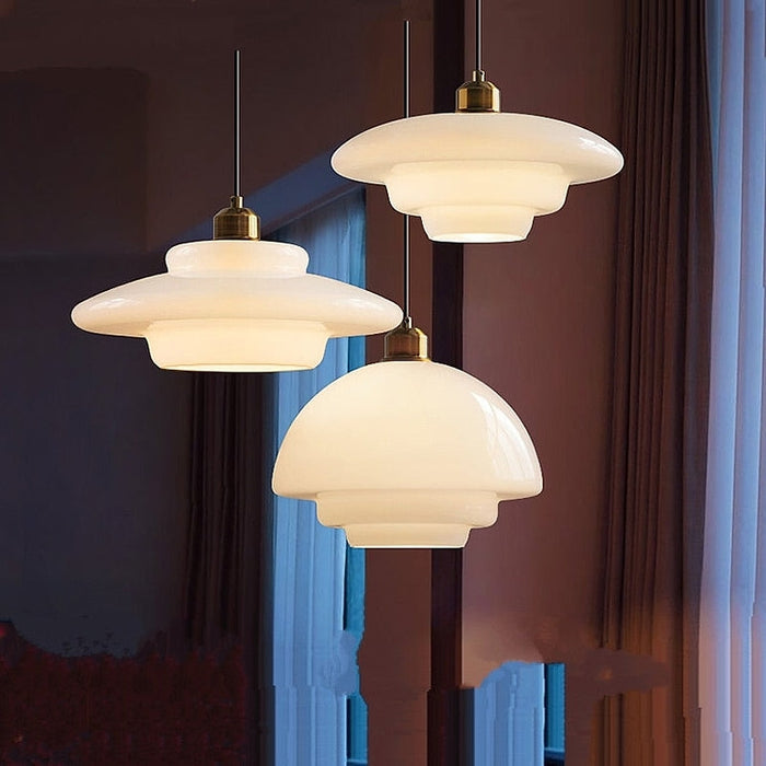 Frosted Glass Globe Ceiling Light 12-Inch White with Brass Accent Adjustable Hanging Fixture for Kitchen Island Dining Room Entryway Art Dec