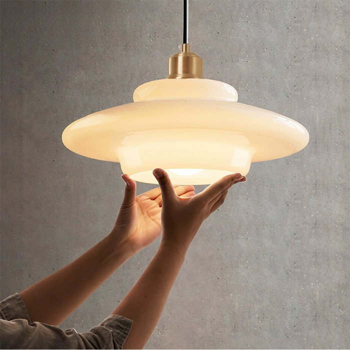 Frosted Glass Globe Hanging Light Fixture with Brass Accents for Kitchen Island, Dining Table & Entryway | Adjustable Height Ceiling Lamp wi