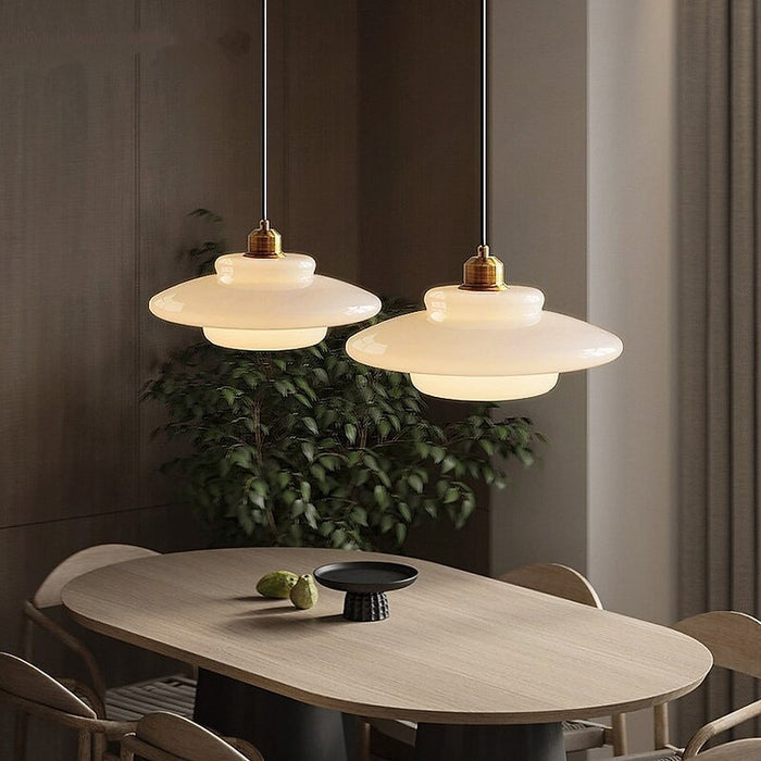 Frosted Glass Globe Ceiling Light 12-Inch White with Brass Accent Adjustable Hanging Fixture for Kitchen Island Dining Room Entryway Art Dec