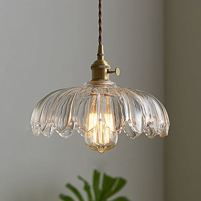 Floral Glass Shade Ceiling Fixture Green 10 Inch Adjustable Cord E27 Socket for Dining Room Kitchen Hallway Vintage Copper Accent Home Light