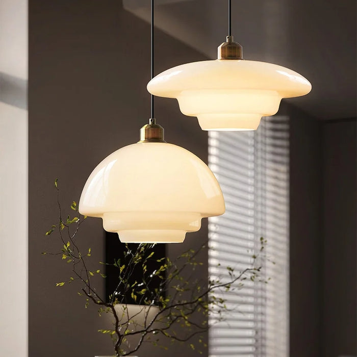 Frosted Glass Globe Ceiling Light 12-Inch White with Brass Accent Adjustable Hanging Fixture for Kitchen Island Dining Room Entryway Art Dec