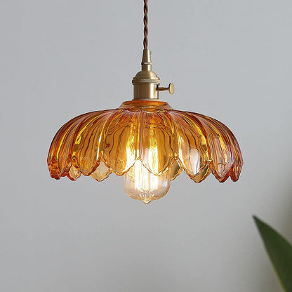 Floral Glass Shade Ceiling Fixture Green 10 Inch Adjustable Cord E27 Socket for Dining Room Kitchen Hallway Vintage Copper Accent Home Light