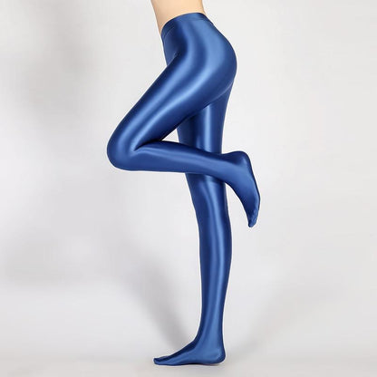 High-Waist Stretch Leggings – Opaque Wet-Look Finish, Figure-Sculpting Fit for Women