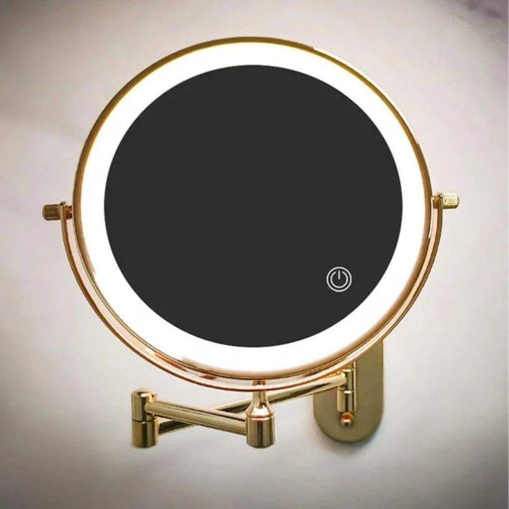 Wall-Mount Lighted Makeup Mirror Rechargeable Double-Sided Vanity Mirror 360° Swivel Adjustable Magnification Touch Control 3 Light Modes