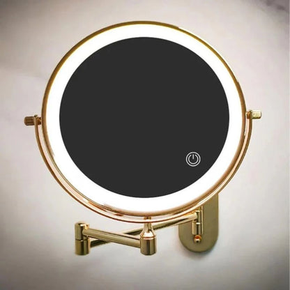 Wall-Mount Lighted Makeup Mirror Rechargeable Double-Sided Vanity Mirror 360° Swivel Adjustable Magnification Touch Control 3 Light Modes