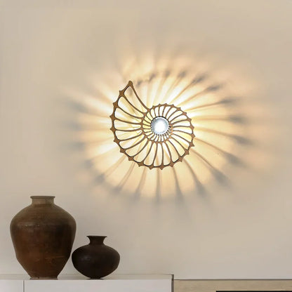 Spiral Shell Accent Sconce with LED – Handcrafted Ceramic & Wood Fixture in Gold or Black for Entryways, Bedrooms & Hallways