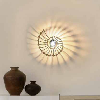 Spiral Shell Accent Sconce with LED – Handcrafted Ceramic & Wood Fixture in Gold or Black for Entryways, Bedrooms & Hallways