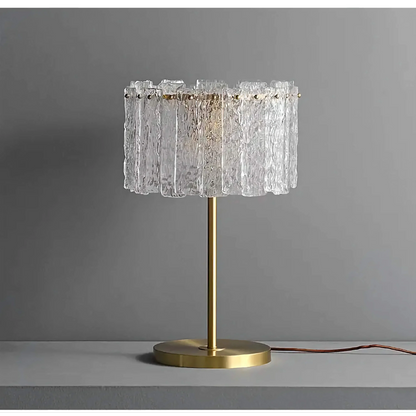 Brass Stem Accent Lamp with Textured Glass Shade 24 in Tall Bedroom Nightstand Light Modern Plug-In Fixture Clear Diffused Glow for Consoles