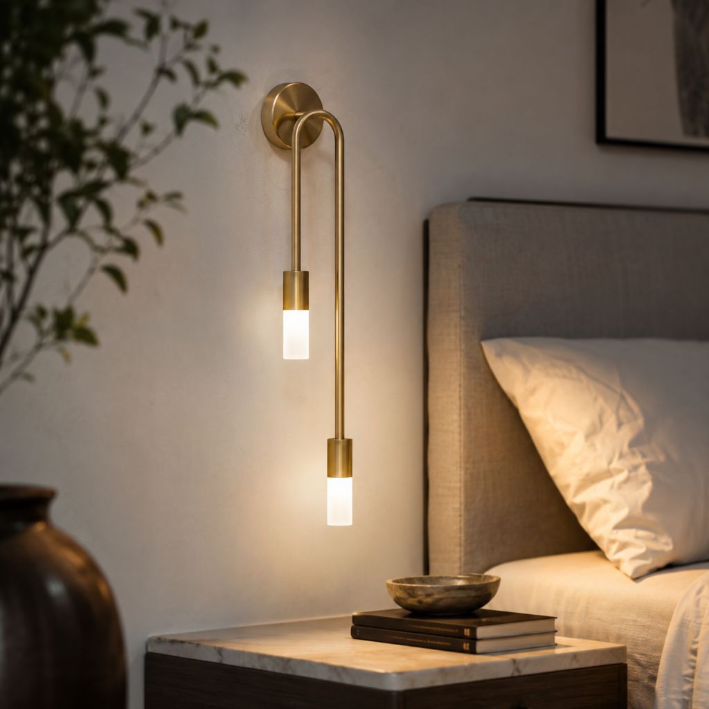 Vertical Brass Wall Light Dual Cylinder Sconce Frosted Shade Mid-Century for Bedroom Hallway Vanity Accent Lighting Contemporary Metal