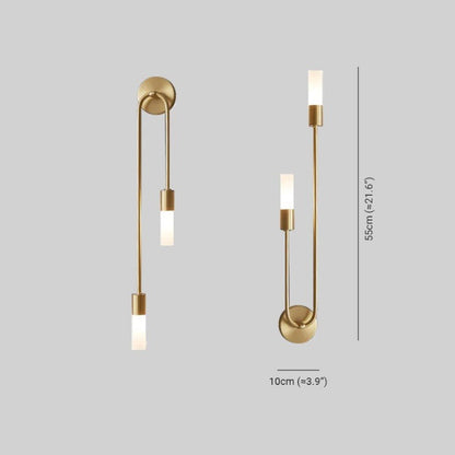 Vertical Brass Wall Light Dual Cylinder Sconce Frosted Shade Mid-Century for Bedroom Hallway Vanity Accent Lighting Contemporary Metal