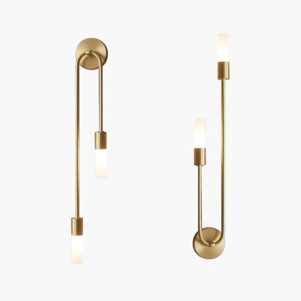 Vertical Brass Wall Light Dual Cylinder Sconce Frosted Shade Mid-Century for Bedroom Hallway Vanity Accent Lighting Contemporary Metal