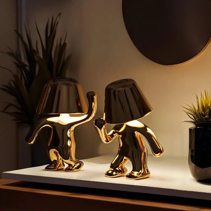 Rechargeable Figurine LED Lamp Gold 7.6 Inch Cordless Touch Control Nightstand Light 2700K Warm Glow Sculptural Accent for Bedroom Office Ho