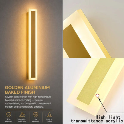 Linear Outdoor LED Wall Sconce Gold Finish Waterproof Dimmable IP65 Hardwired AC 85-265V Modern Exterior Lighting for Patio Garden Porch
